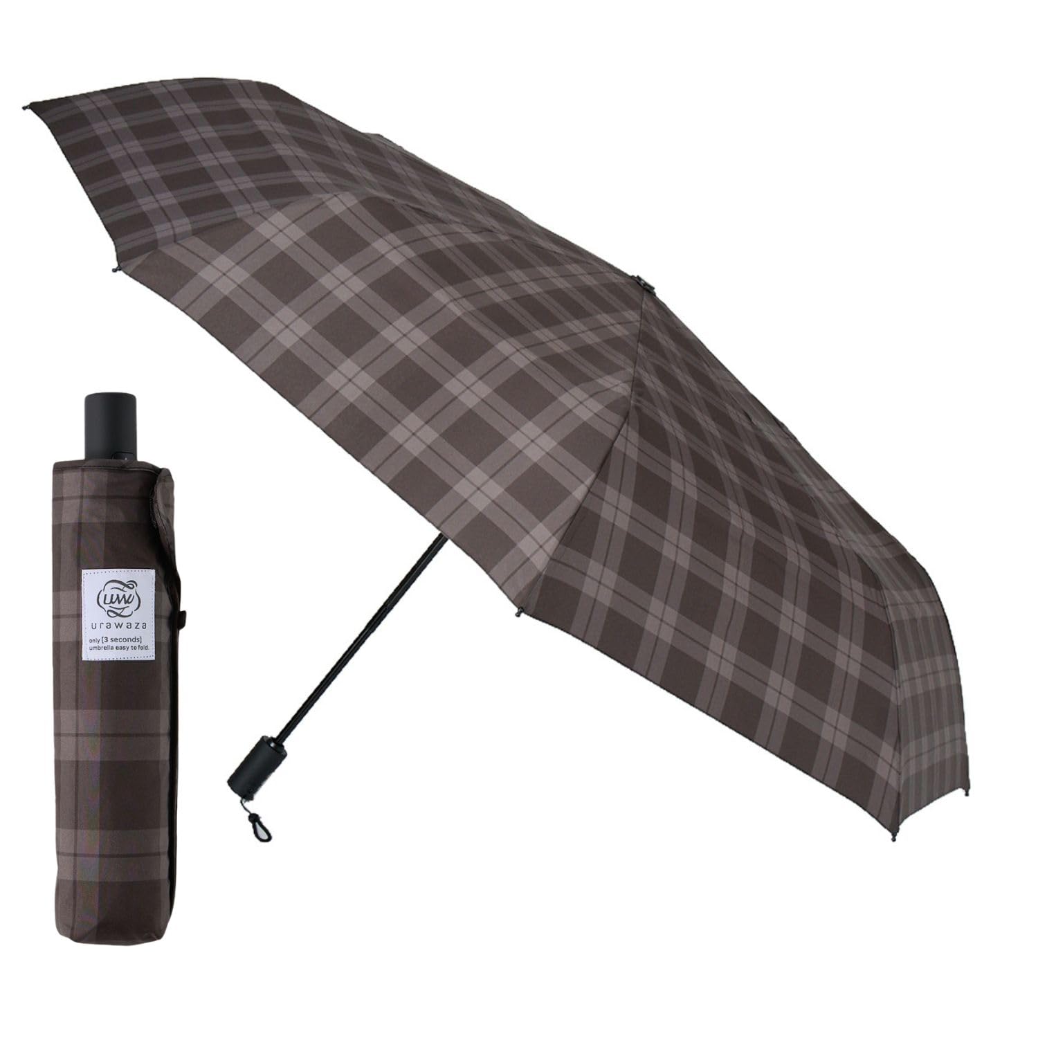 【WEB限定】3秒でたためる傘 urawaza(ウラワザ) 自動開閉 折りたたみ傘 雨傘 ワンタッチ 大きい 傘 UV 60cm チェック 10341