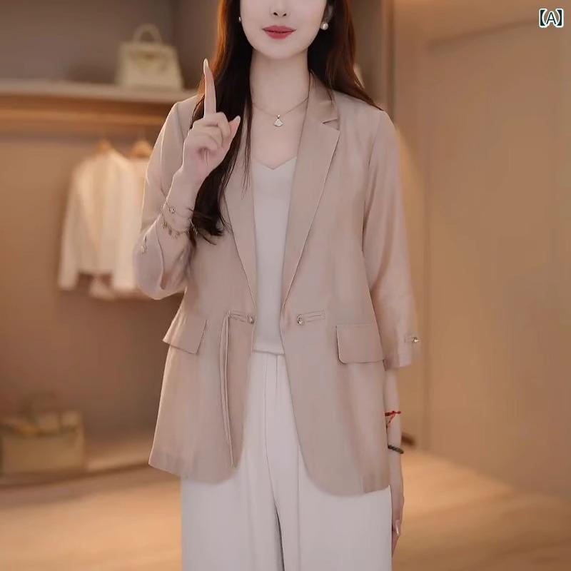 ビジネス　スーツ　ジャケット レディース ショート 丈の 薄手 スーツ製の チャイナ風 通気性 日焼け防止 スーツ ジャケット