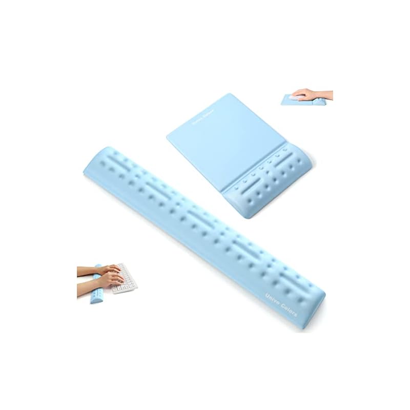 UnivoColors リストレスト一体型マウスパッド(M)＋タインピング用マッサージクッション２点セット 人間工学デザイン マッサージホール付き 手首置き 疲労低減 柔らかい素材 ストレス解放 通気