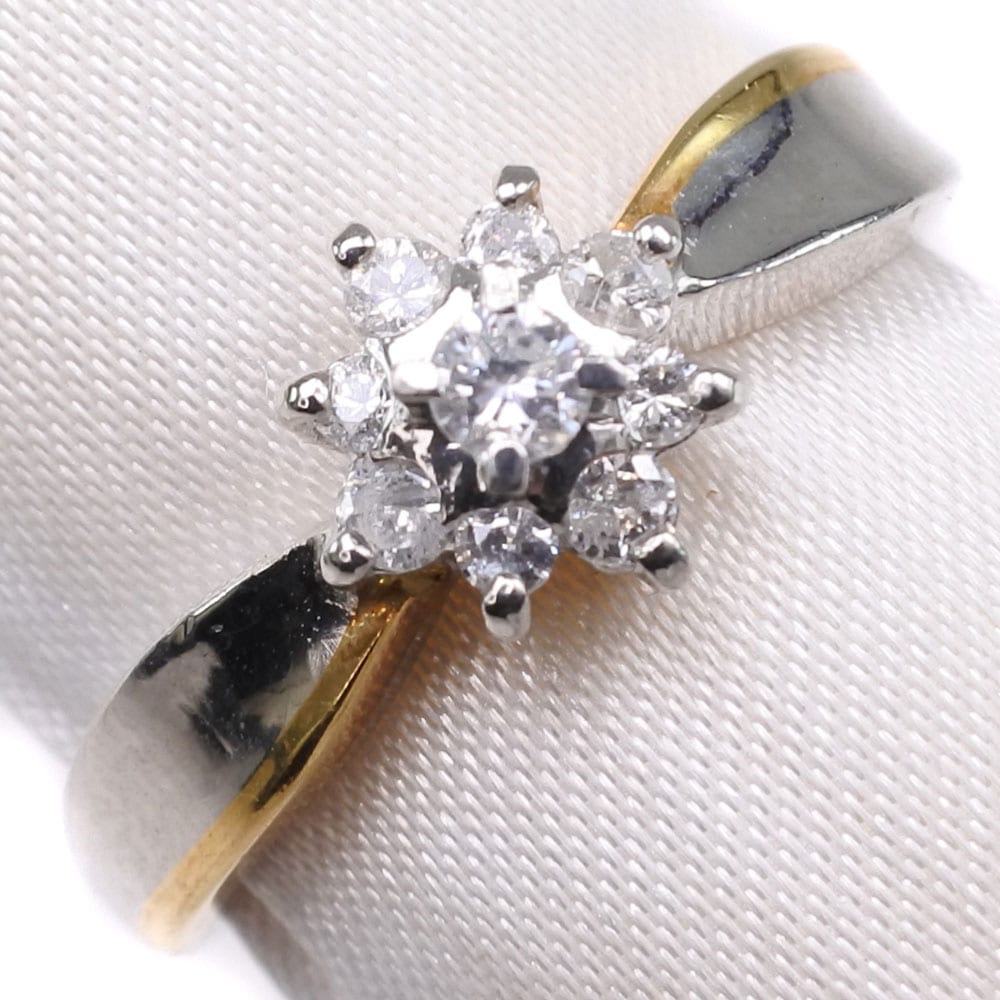 リング・指輪 K18イエローゴールド Pt900プラチナ ダイヤモンド 13号 D0.22 約3.9g レディース 中古品 Aランク