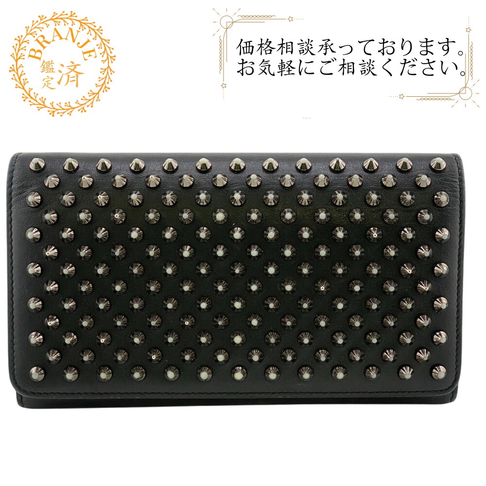 ロングウォレット スパイクスタッズ レザー 長財布 ブラック ユニセックス