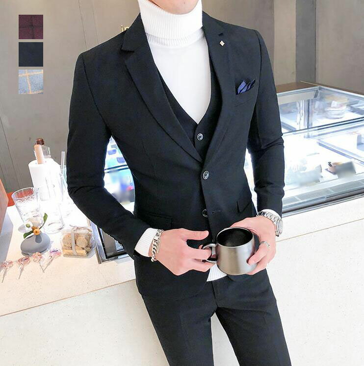 スーツメンズフォーマルスーツ結婚式シングルスーツチェック柄3点lセットジャケット+ベスト+パンツビジネススーツスリーピース披露宴二次会忘会パーティーメンズスーツ上下セット司会舞台スリムスーツカジュアル