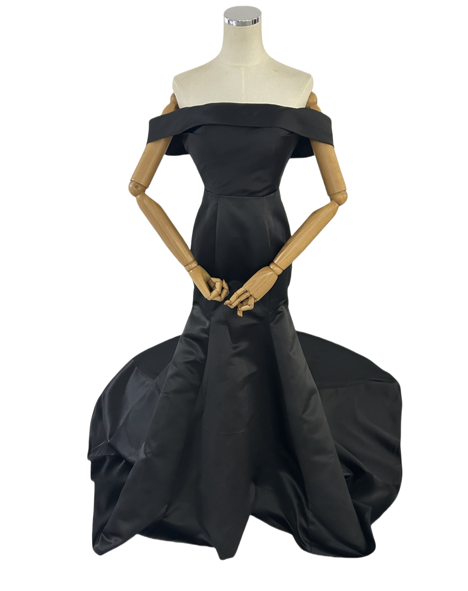 パーティードレス ブラック オフショルダー マーメイドライン ロングトレーン エレガント