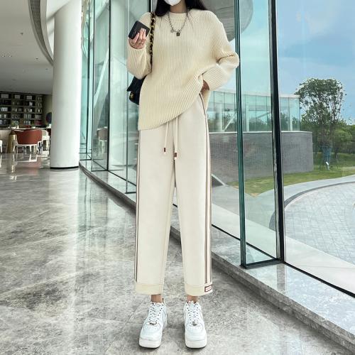 パンツ レディース 秋冬 ウール ワイド レッグ 裏起毛 厚手 カジュアル 防風 ハイウエスト ストレート オフホワイト