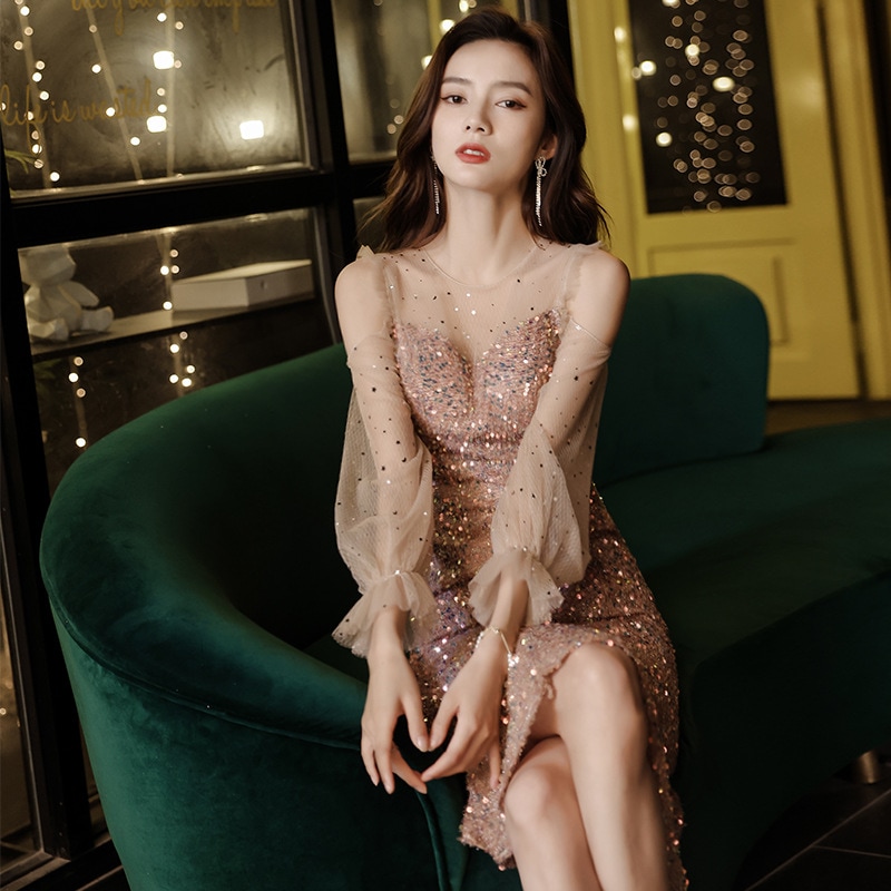 長袖フィッシュテールドレス ホストドレス ディナードレス パフォーマンス服ドレス