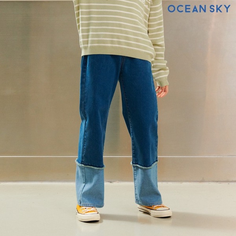 オーシャンスカイ 女の子裾切替デニムパンツ CEJG2354B0N