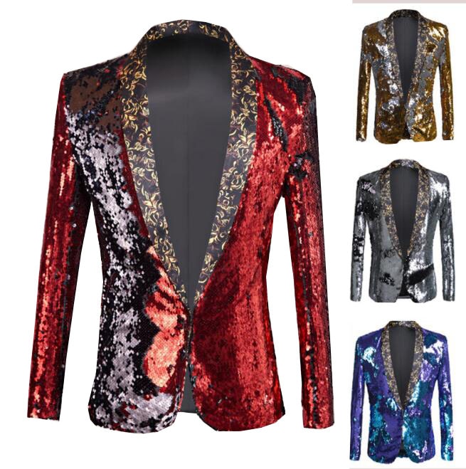 カラースパンコールジャケット　メンズスパンコールスーツジャケット　舞台ステージ演出服ダンスウェア　キラキラ　公演服　結婚式イベントタキシード　光沢コスプレスーツ
