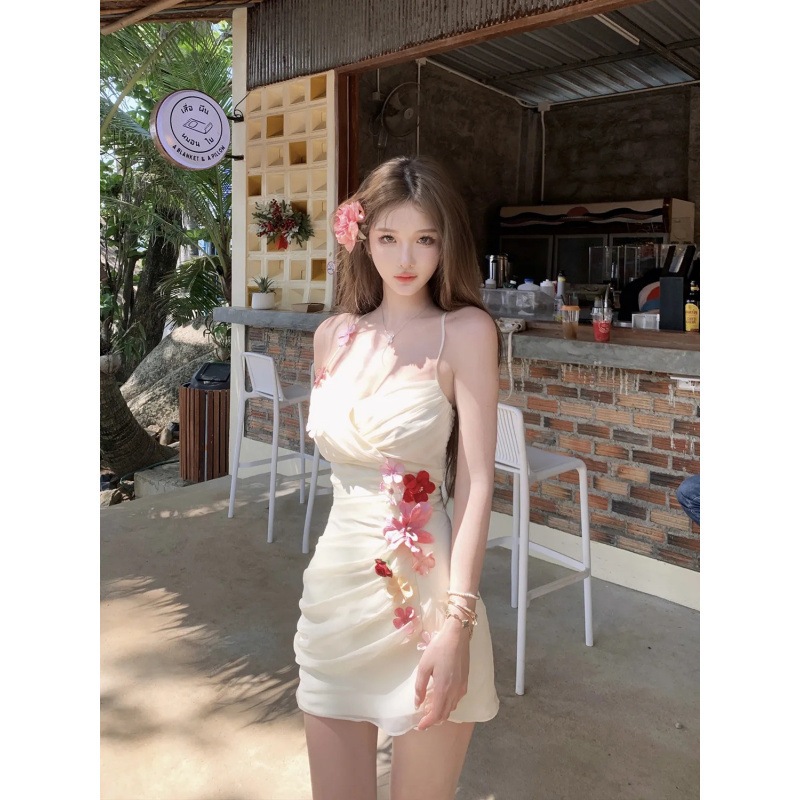 立体ミューズフラワースリングドレス夏休みスリングスカートウエストカバーヒップスカート