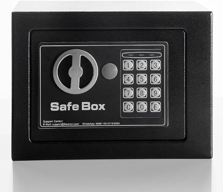 金庫 小型 家庭用 電子テンキー式 日本製 6L小型 safe 簡易 壁付け対応 ホテル金庫 防犯金庫 子供用・学生用 店舗用 緊急キー2本 日本語説明書付 1( Black, 6L)