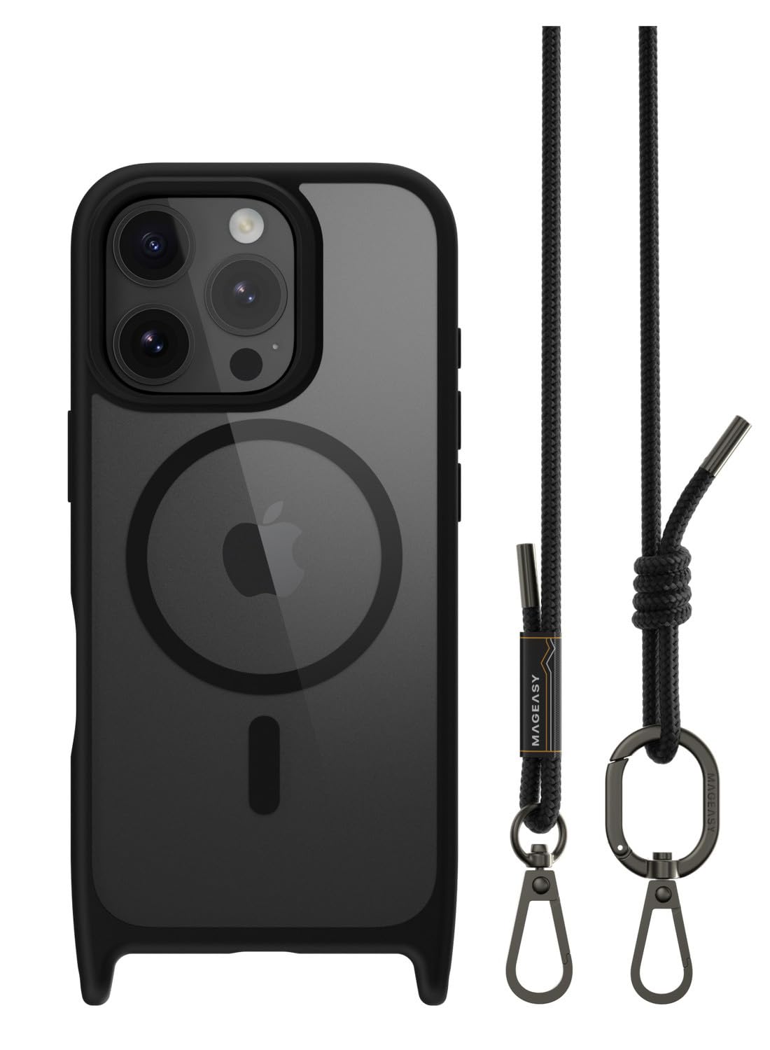 【MagEasy】 iPhone 16 Pro 対応 ケース ショルダー ストラップ 付き クリア MagSafe 対応 耐衝撃 MIL規格 マ