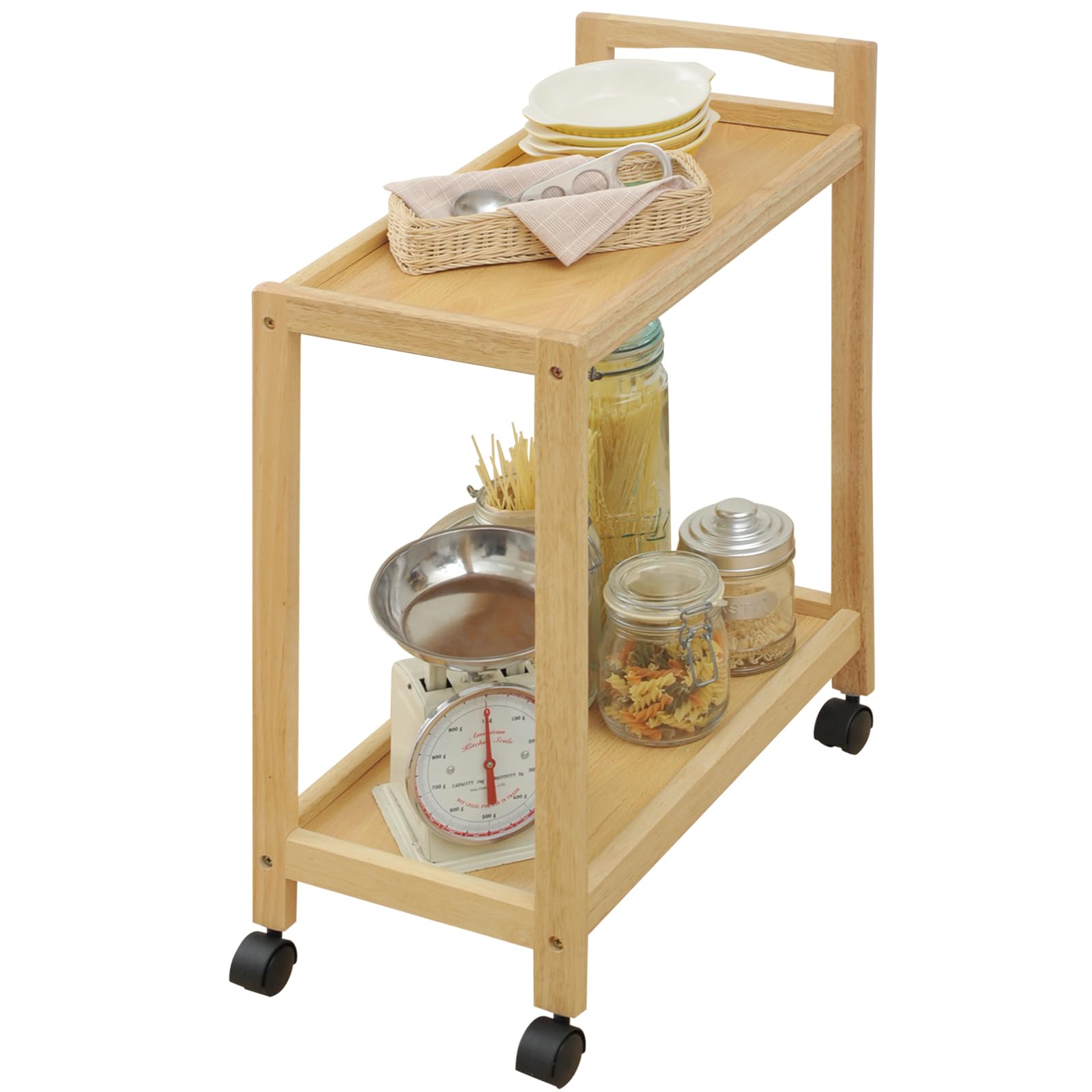 [山善] ワゴン キッチンワゴン キャスター付き 2段 幅30.5×奥行53.5×高さ72.5cm キッチンカウンター 天然木 組立品 ナチュラル BNN-2M(NA)