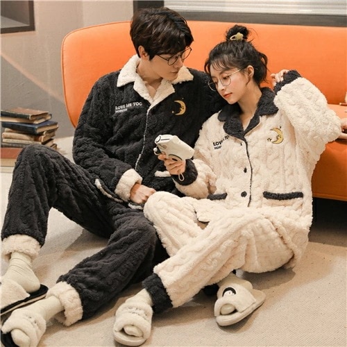 ペアパジャマ 冬 モコモコ カップル ペア ルームウェア セット 前開き 長袖 ペアパジャマ モコモコ メンズ ペアパジャマ カップル 秋冬 結婚祝い プレゼント ペアパジャマ カップル 冬 カップル
