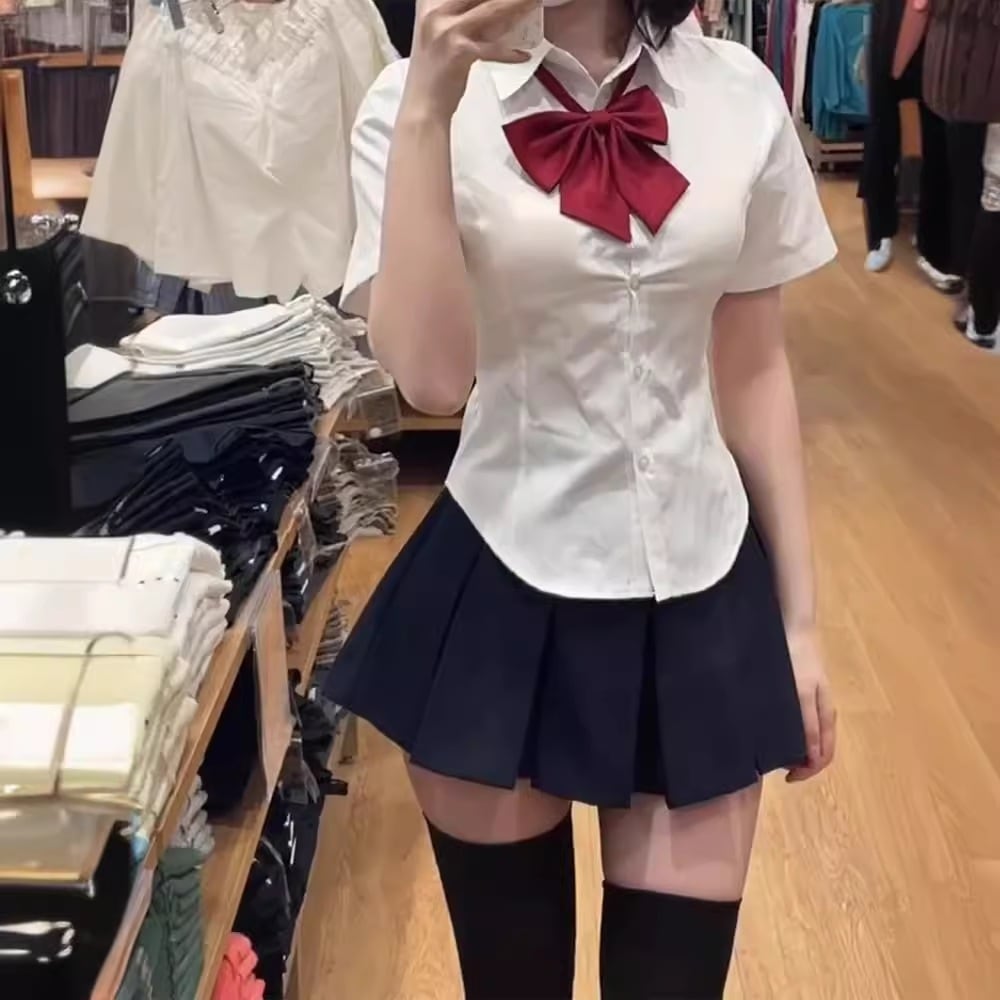 【1つ買うと10つ無料】シャツウエスト閉鎖された短袖jkユニフォームのの抗ウィンクルストリーマホワイトシャツ女性