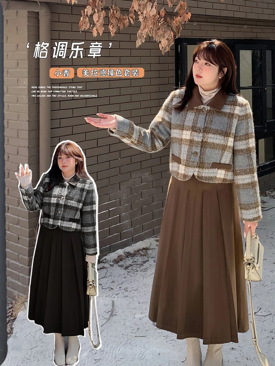 【ぽちゃまに】 秋冬 ニットセット プリーツスカート 大きいサイズ 体型カバー レディース セットアップ メガ割 5,413円