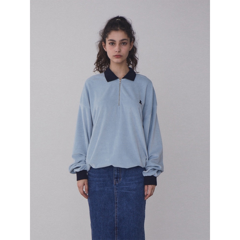 レスト&レクリエーション RR VELVET HALF ZIP UP ブルー