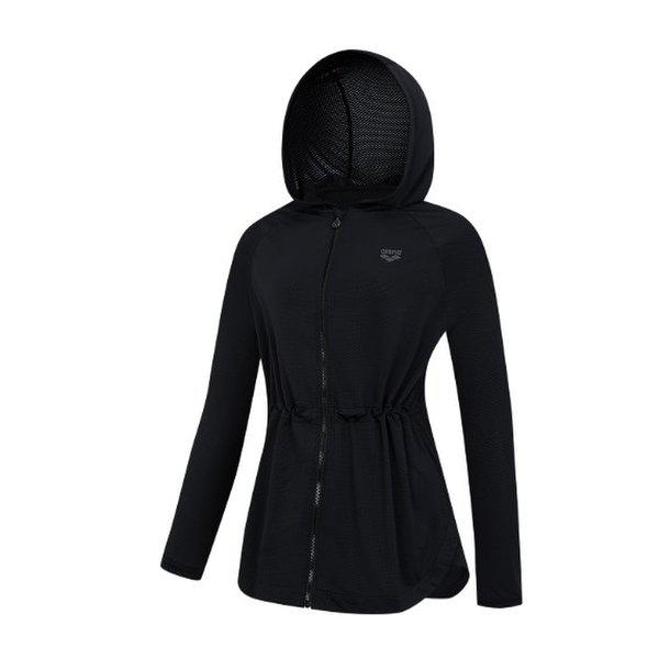 女性ビーチコアジップアップロングカバーアップ（A6BL1QR42BLK）