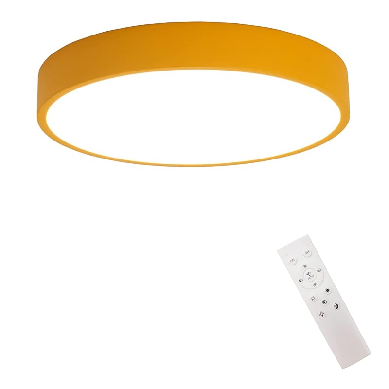 Herischen ledシーリングライト 30W 薄型シーリングライト 無段階調光調色リモコン付き全灯と50％常夜灯 8畳 北欧風 (イエロー)