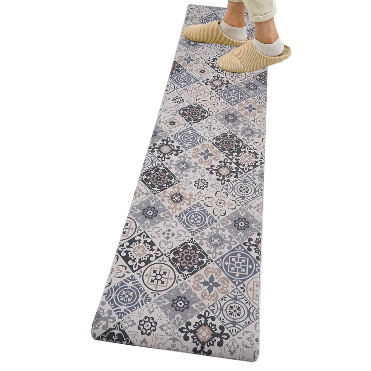 Ashmore キッチンマット 拭ける台所マ ット PVCロング床マット 撥水 おしゃれ 滑り止め 抗菌 防炎 厚さ10mm お手入れ簡単 約45cm*240cm 北欧スタイル