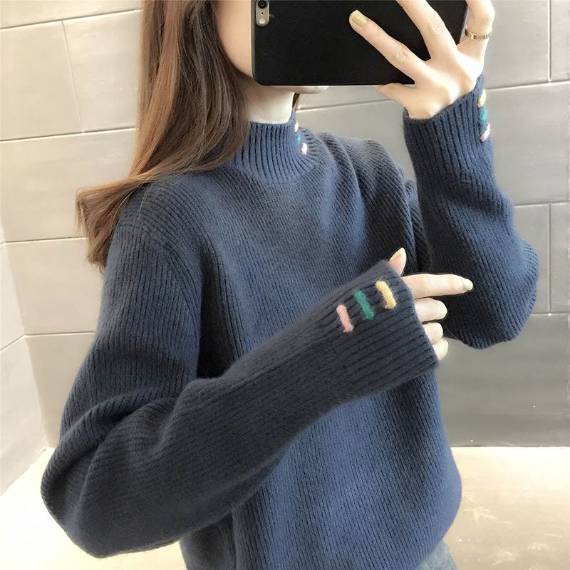 半ハイネック 長袖 リブ ニットセーター トップス セーター ミディアム丈 袖あり 襟付き リブニット ニット 薄手 厚手 かわいい 大人可愛い きれいめ シンプル カジュアル 大人 おしゃれ お洒落