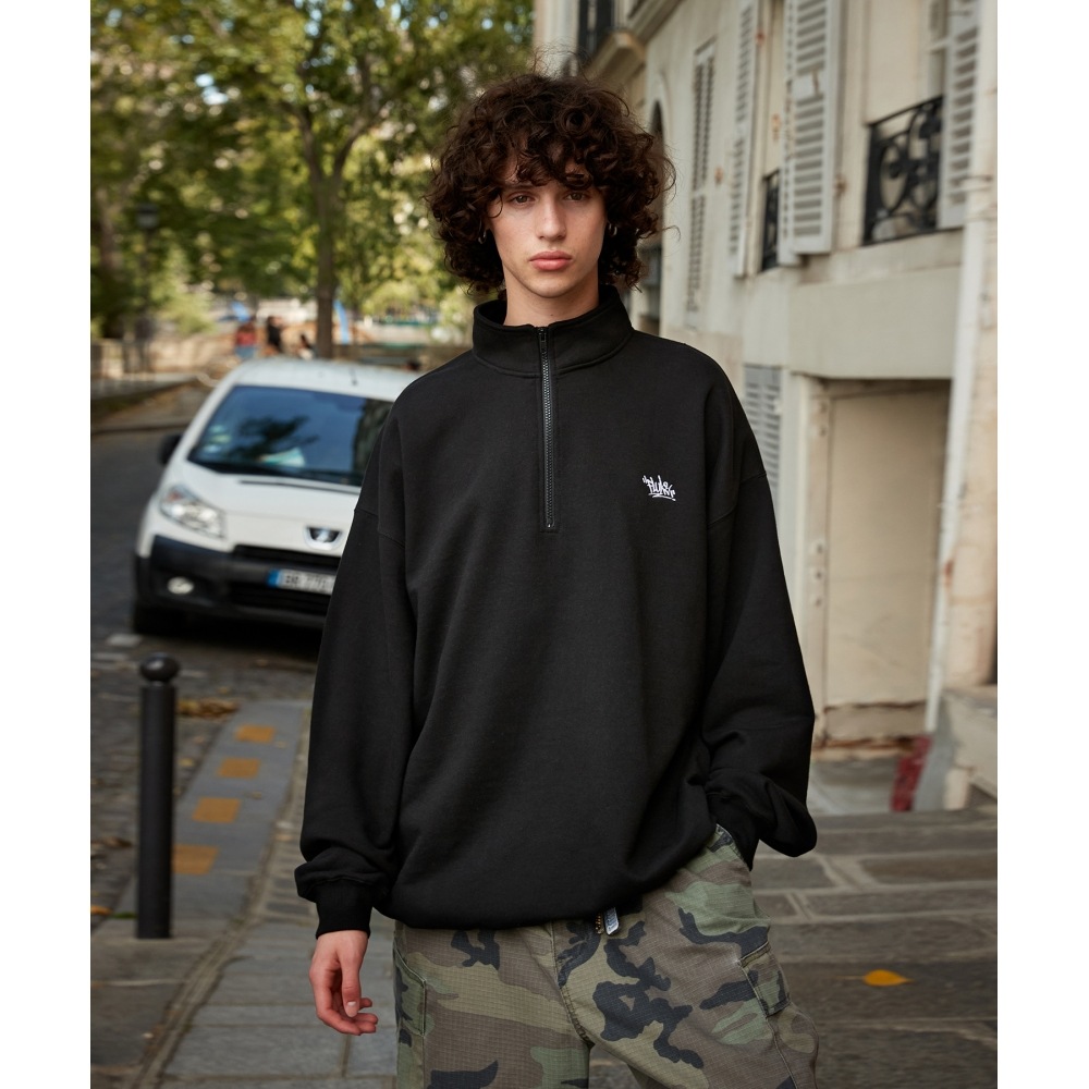 FLUKEスラムロゴハーフジップマンツーマンTシャツブラックFZT1027Tシャツ