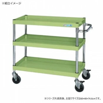 サカエ CSパールワゴン中量タイプ ダブルストッパー仕様 グリーン CSP-6073DSE