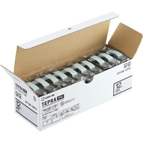 キングジムKING JIMテプラ「PRO」テープカートリッジ エコパック(10個入り) 透明ラベル　黒文字 ST12K-10PN　12mm幅　8m