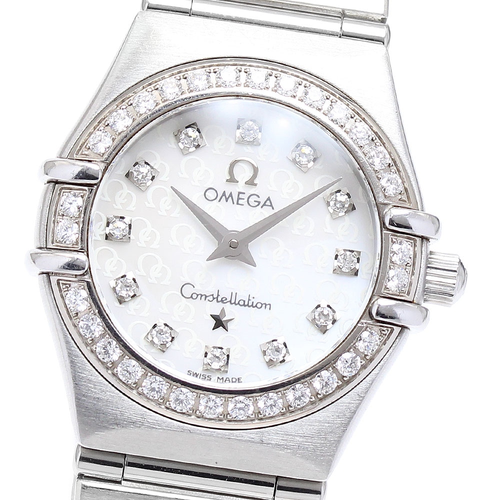 オメガ OMEGA 1460.75 コンステレーション 12P ダイヤベゼル ホワイトシェル文字盤 クォーツ レディース 保証書付き_890919【中古】