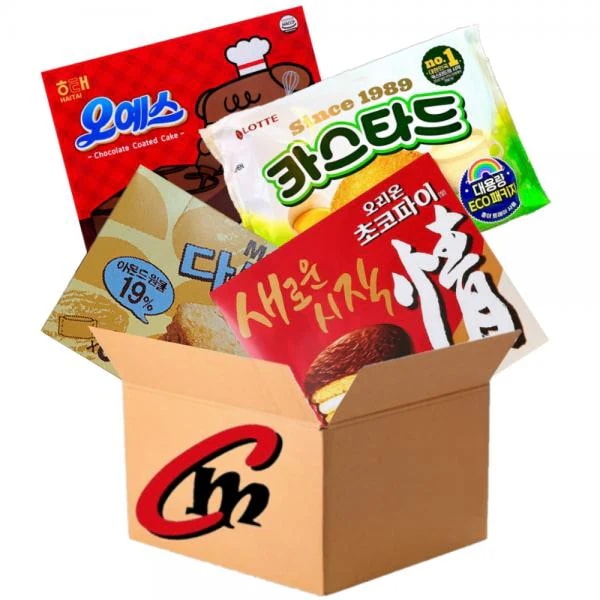 cm専用ボックス19番大容量パイ4種セット(オリオンチョコパイ1個+ロッテマスタード1個+オーイエス1個+ダックワーズ1個) cm전용 박스 19번 대용량 파이 4종 모음 (오리온초코파이 1개+