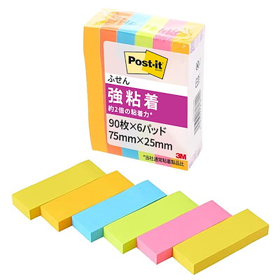 他サイト： 【Amazon.co.jp限定】 ポストイット 強粘着 付箋 ふせん ネオンカラー 75×25mm 90枚×6パッド 500-6SSAN-AMの商品画像