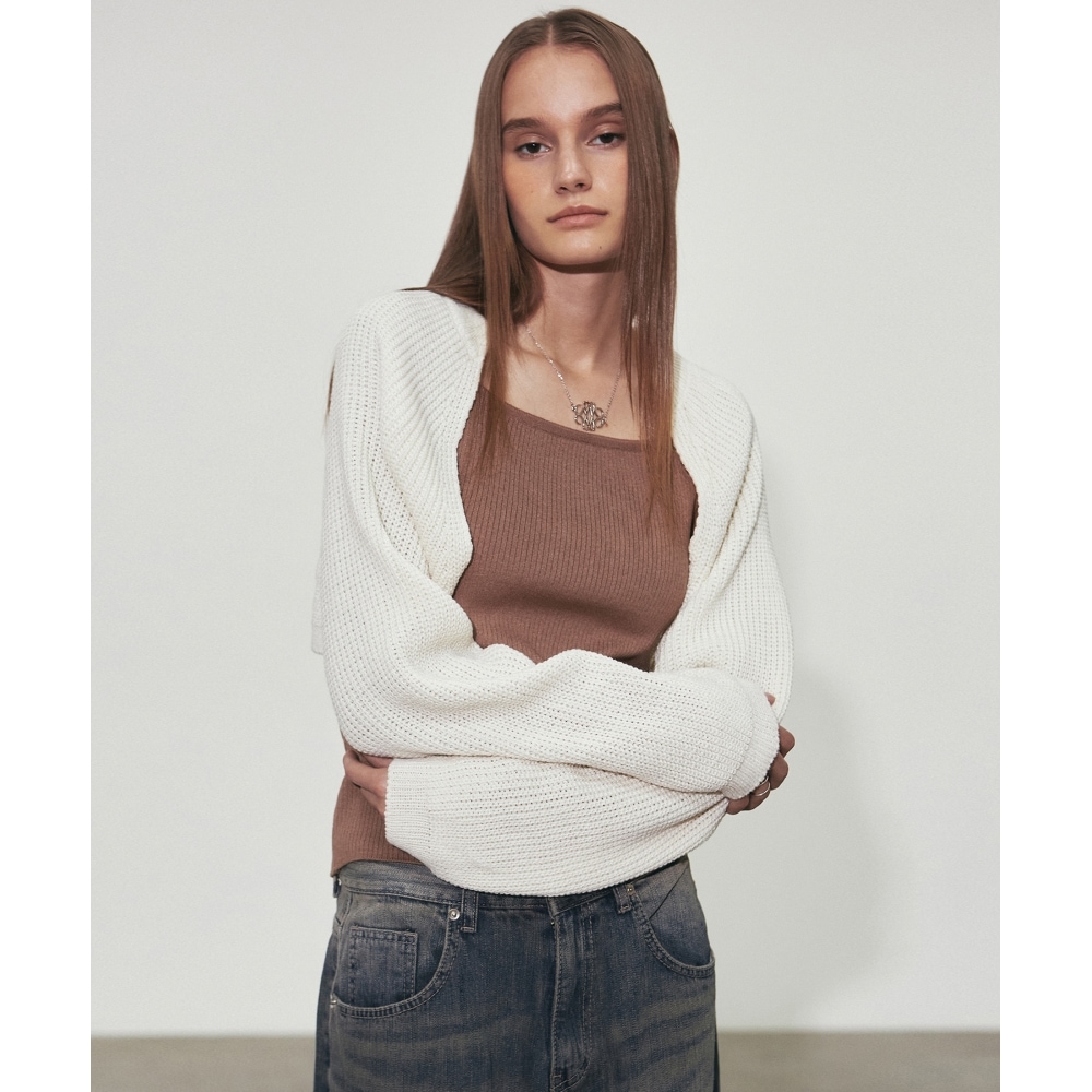 ニック&ニコールアップリケリブニットボレロクリーム