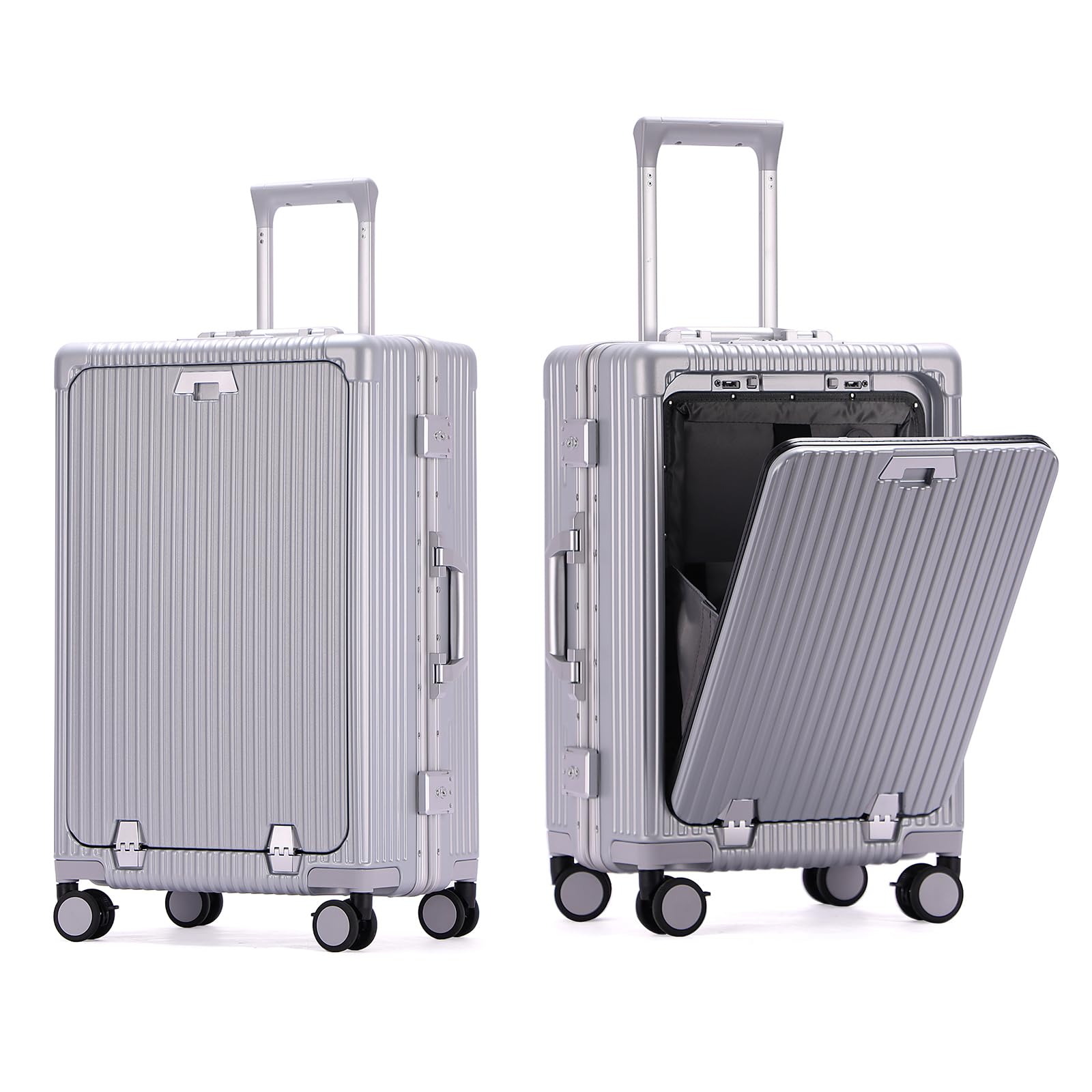 [魔法小屋] スーツケース 前開き キャリーケース 機内持ち込み キャリーバッグ フロントポケット スーツバッグ USB Type-C 充電口 多機能 乾湿分離内装 軽音 軽量 携帯スタンド 側面フッ