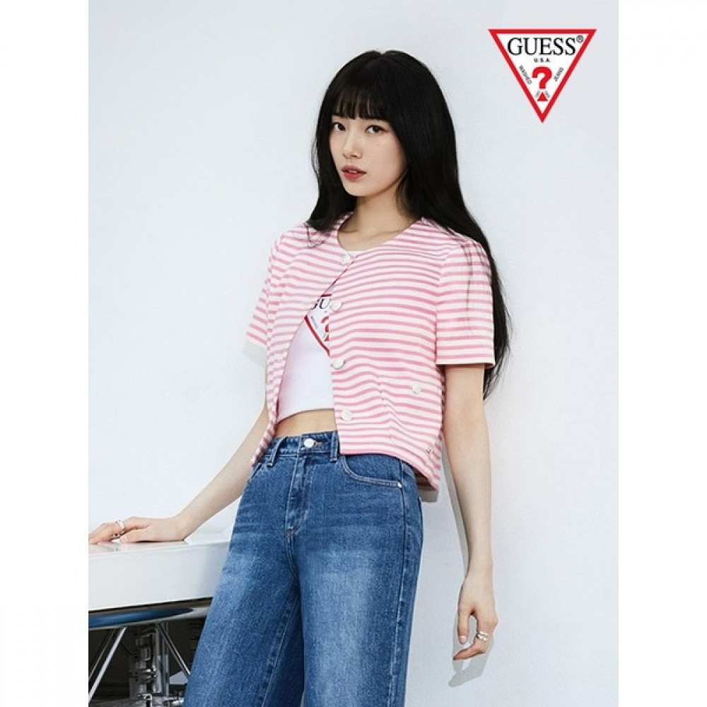 (GUESS) ショートスリーブストライプカーディガン_スージー YN2W1861