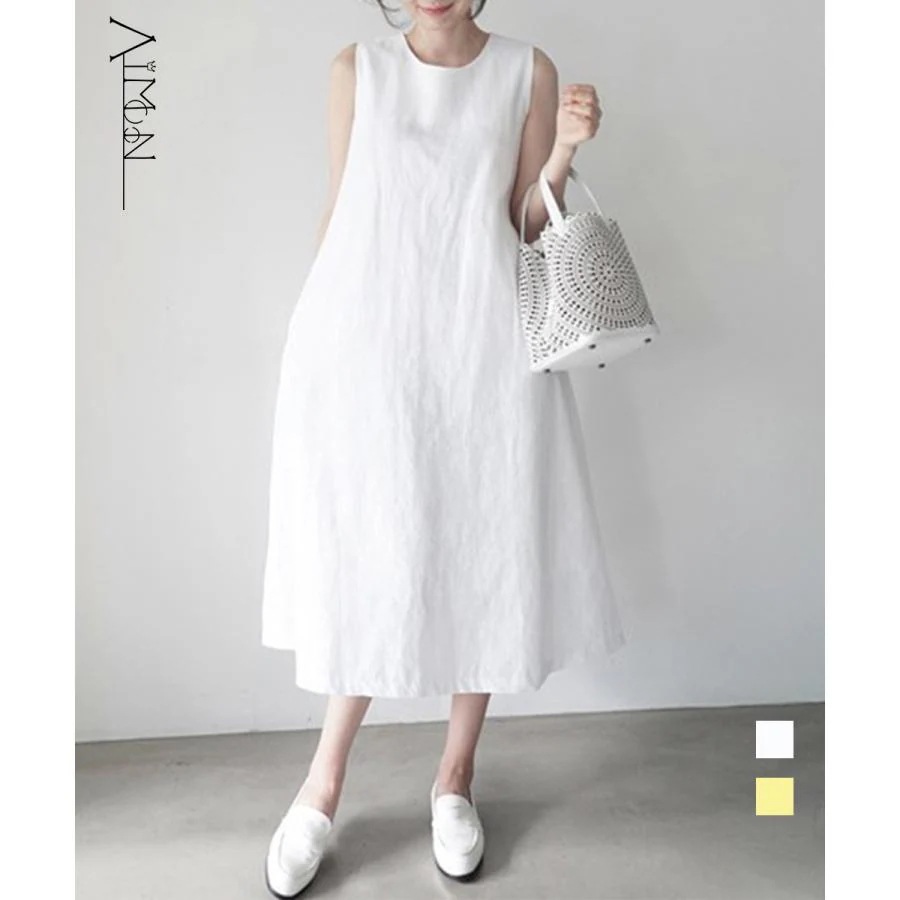 リネンワンピース ノースリーブ 韓国風夏30%までに制限