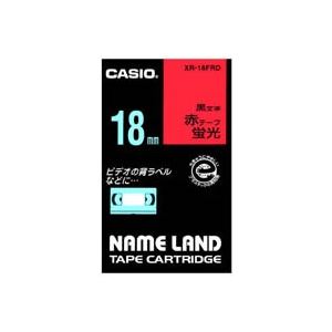 (まとめ)カシオ CASIO 蛍光テープ XR-18FRD 赤に黒文字 18mm(×3セット)