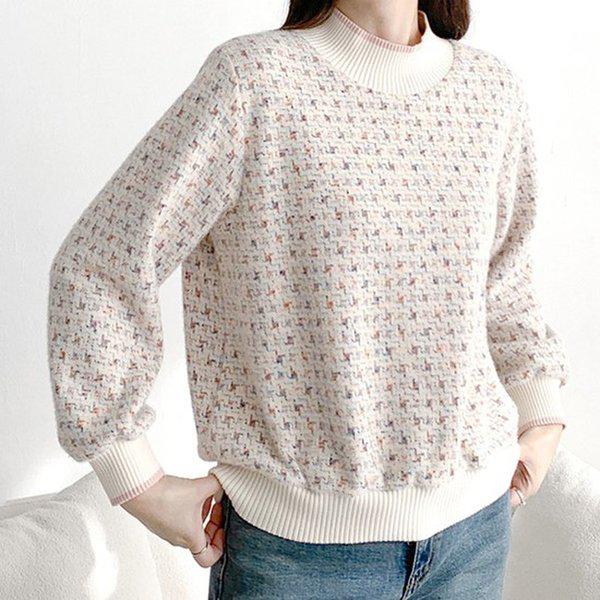 Hスタイル(BL)ピエロジャカードニットブラウス 冬 女性 ニットブラウス ブラウス シャツ ブラウス デイリー