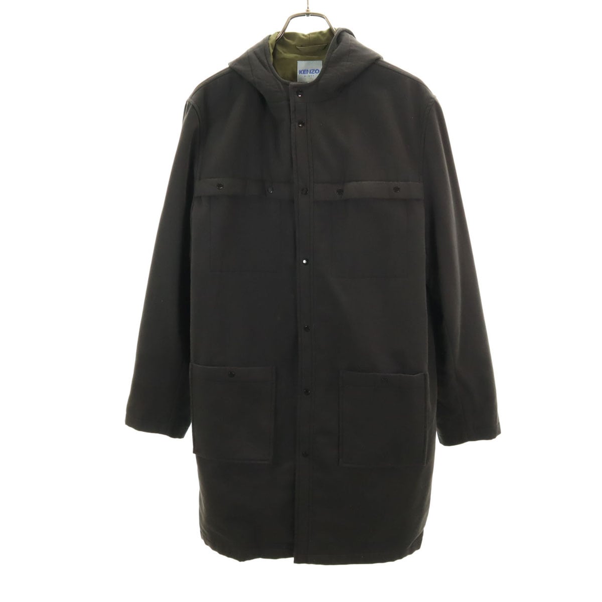 KENZO HOMME ケンゾーオム 90s 日本製 オールド フーデッド コート 3 チャコールブラック メンズ 古着
