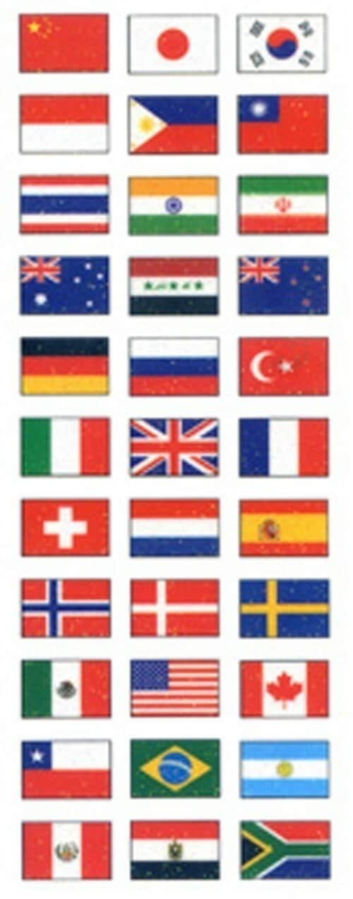 ラメ入シール 万国旗 ZR329【100枚セット】世界 world 日本 japan nippon 国旗 国 スポーツ イベント 大会 地理 社会 勉強 学習 文具 文房具 ステーショナリー