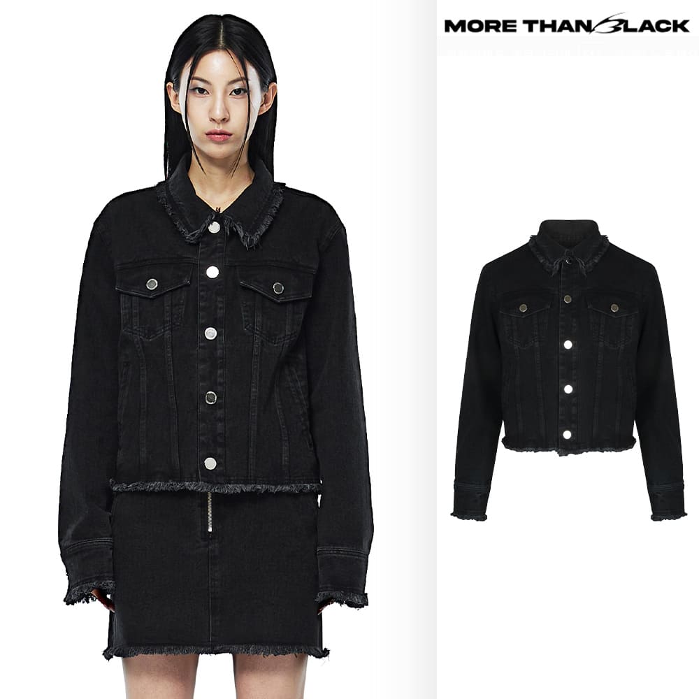 [MORE THAN BLACK] CUT OFF DENIM JACKET