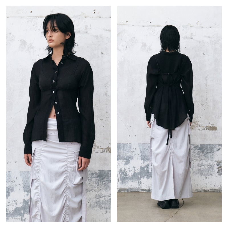 【INSILENCE】 CRINKLE STRAP SHIRT : BLACK