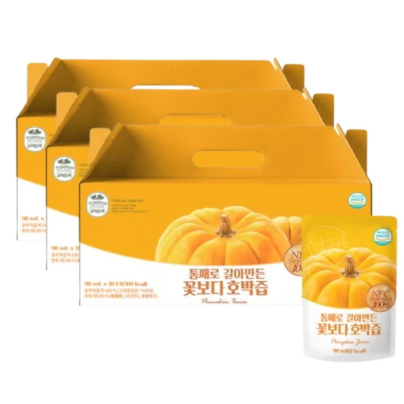 【無添加NFC】かぼちゃジュース 90ml×30包 3箱 スティック 果汁100% 韓国産 かぼちゃ飲料 濃厚 パウチ / パンプキンジュース フルーツジュース 健康ドリンク 個包装