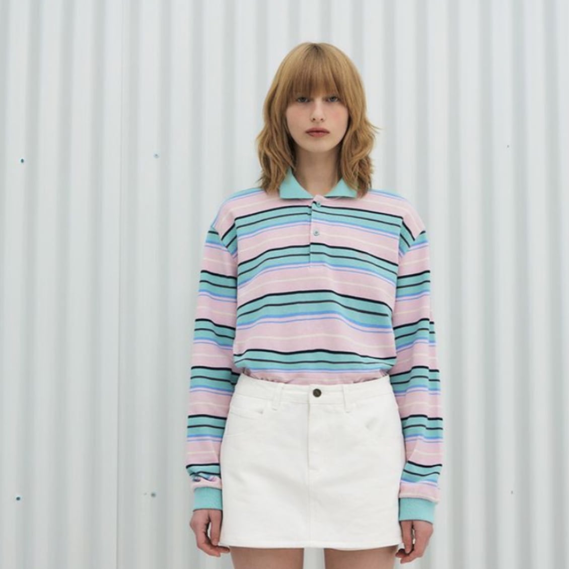 CARELL STRIPE LS PIQUE SHIRT(WOMAN-3COLORS)