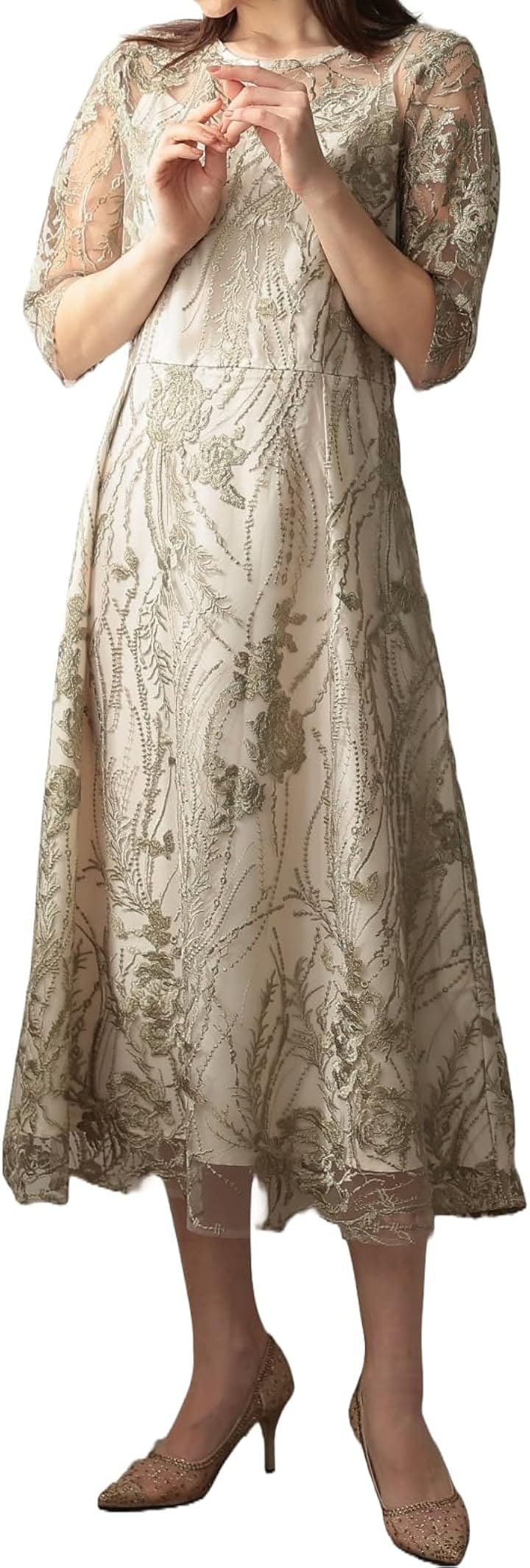 パーティ ワンピース ドレス レディース 結婚式およばれワンピース パーティードレス (グリーン / 155, 4L)