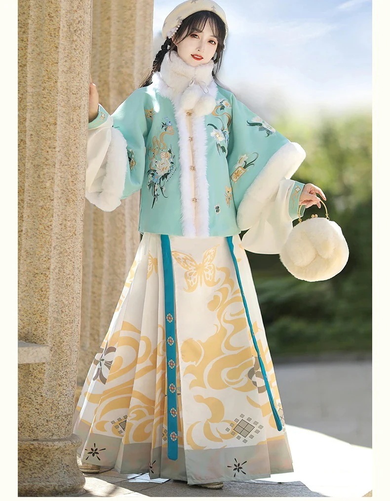 新年の挨拶ドレス晋世儚い明代漢服2023冬中国風厚手暖かい日常馬面スカートハロウィンクリスマスパーティー仮装30%までに制限
