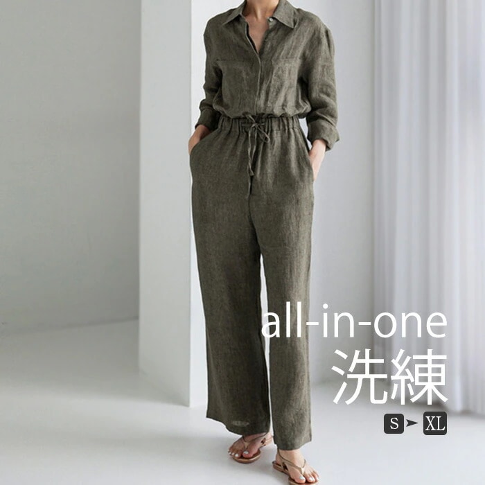 パンツドレス オールインワン レディース オーバーオール パンツスーツ 長袖 サロペット 春 夏 秋 無地 パンツ リネン風 つなぎ ロング きれいめ ゆったり つなぎ ワイドパンツ ジャンプスーツ