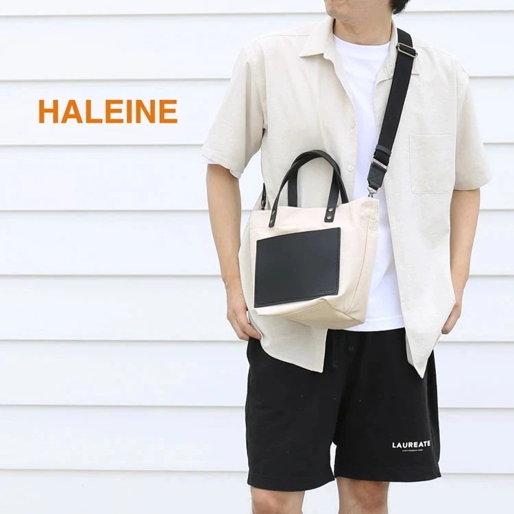 ショルダーバッグ メンズ 斜め掛け 大人 ブランド かっこいい キャンバス HALEINE 黒 帆布 革 2way ショルダー バッグ キャンバス地 生地 布製 レザー ヌメ革 アレンヌ 通学 通勤