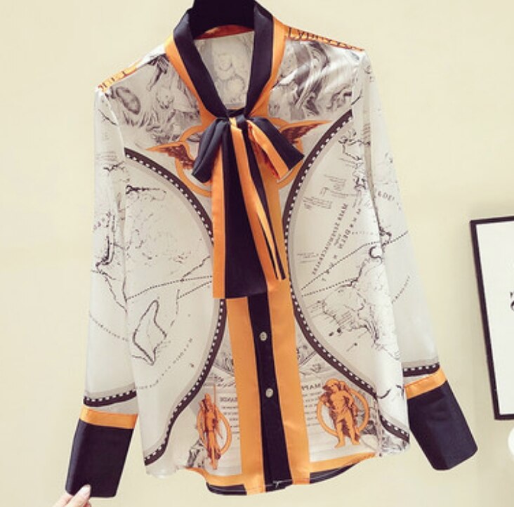 シャツ ブラウス レディース 長袖 襟付き かっこいい かわいい 大人可愛い きれいめ シンプル カジュアル 個性的 存在感 インパクト 柄 春 秋 学生 お出かけ イベント オレンジ トップス 13,999円