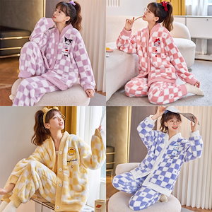 韓国のかわいいサンリオ秋冬の女性用加絨保温ホームウェアセット