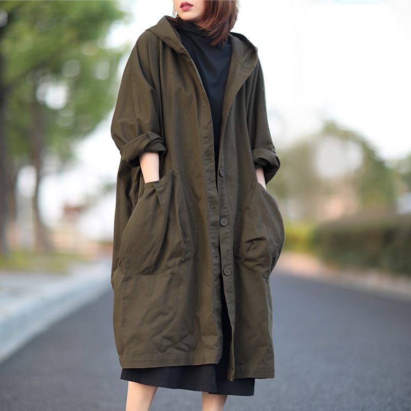 フードトレンチコート アウター コート ミディアム丈 ミドル丈 袖あり 長袖 フード イージー