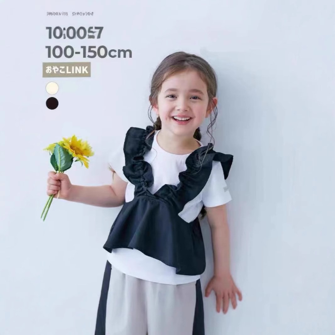 5王女の女の子を偽造する2つのロータスリーフ交差プリーツ半袖ベスト