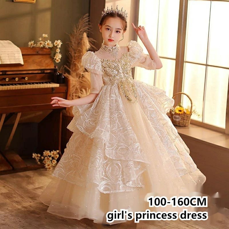 子供ドレス 女の子 ピアノ 発表会 レースドレス ワンピース プリンセスドレス 結婚式 子供 ドレス フォーマル 子ども お姫様 七五三 ジュニア ロングドレス キッズ ワンピース c-lifu-64